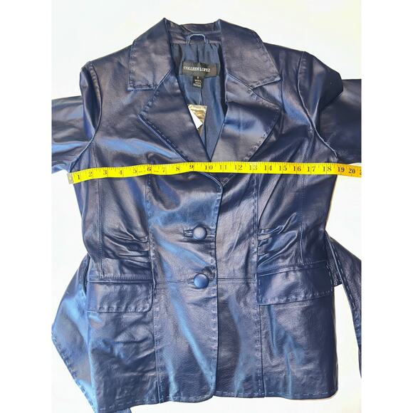 Colleen Lopez 100% Genuine Leather Jacket Coat Polyester Lined Tie Waist Size S - Picture 4 of 7
